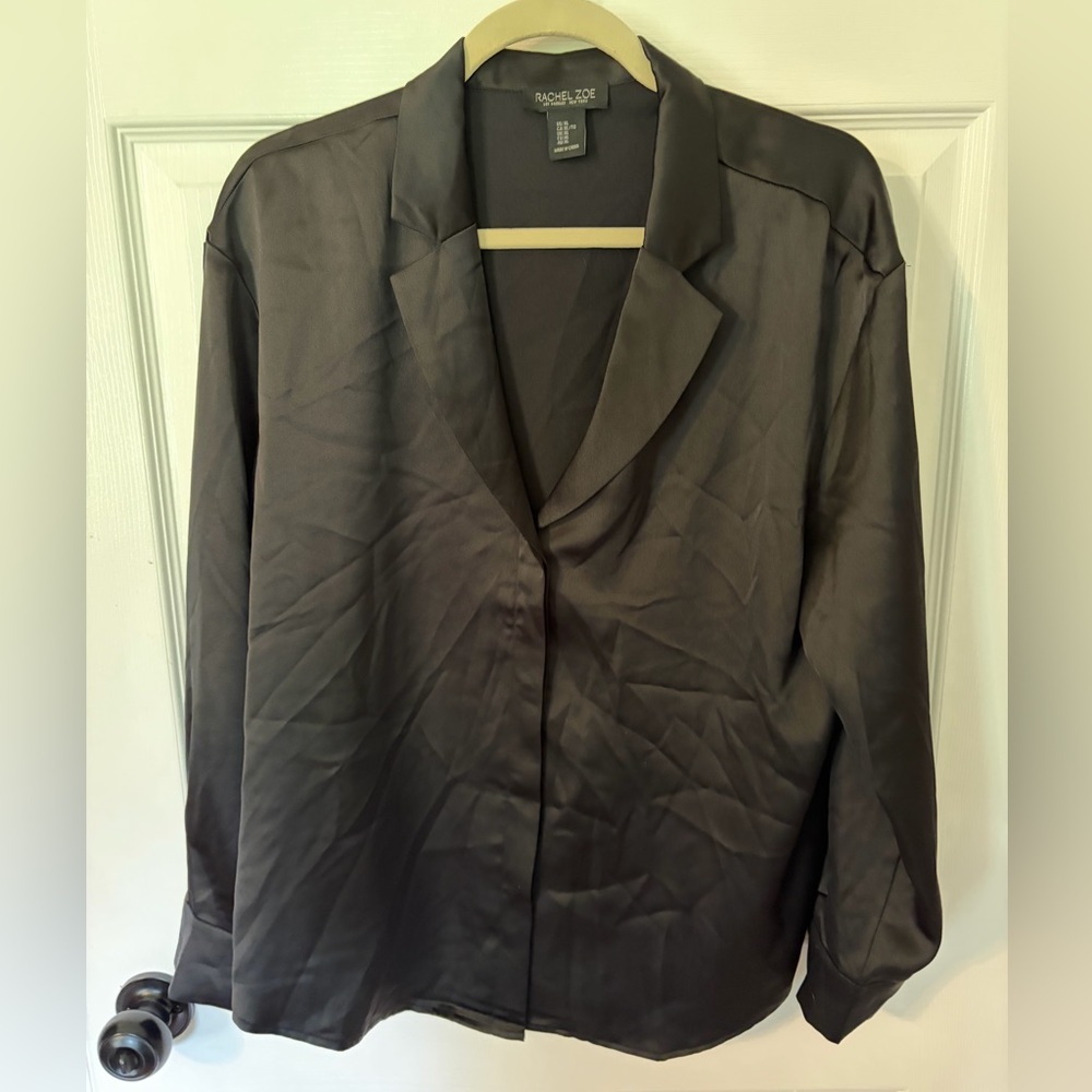 Rachel Zoe Black Satin Button Front Top